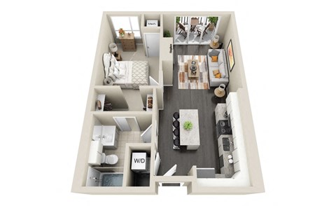 Floor plan for 1 bed, 1 bath, 620 sqft